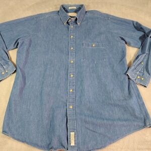Natural Exchange Denim Shirt Men Tall 18 35/36  Cotton 70's Mod Classic Hippie